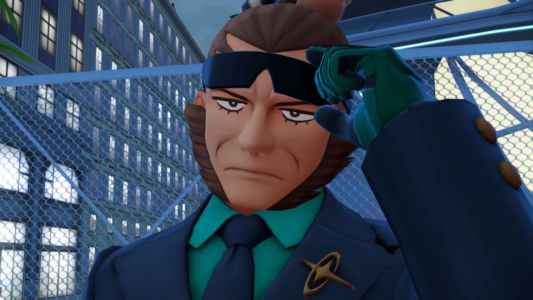A closeup of Vinnie's face. He is holding his black shades up so that his eyes are visible.