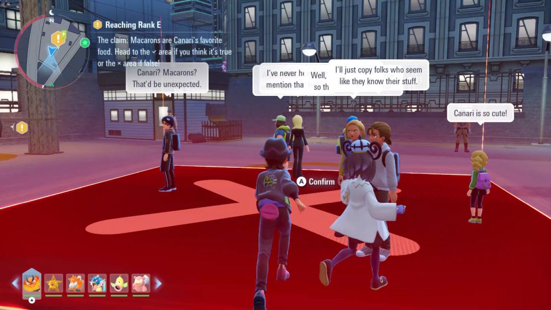 The Pokemon Trainer joins other Canari fans on a red patch to indicate that the last statement Canari's hologram made was false.