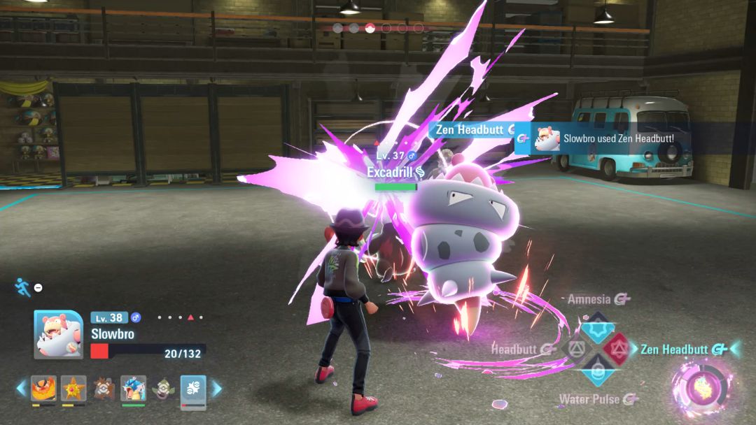 In Mega Evolution form, Slowbro and Excadrill meet at close quarters as their trainers dance around them.