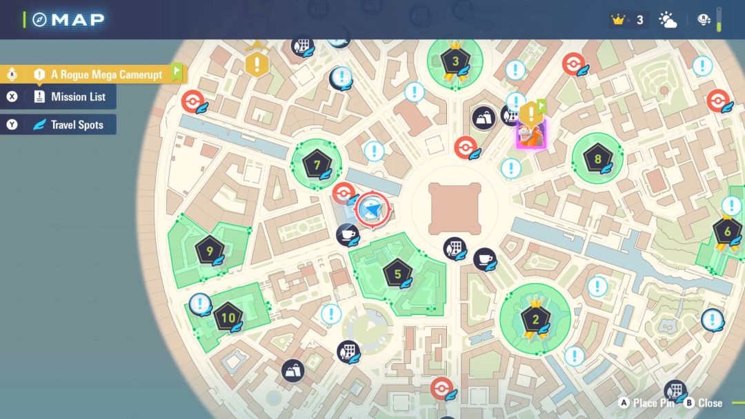 A map showing the location of Mission 5, at the player's current location.