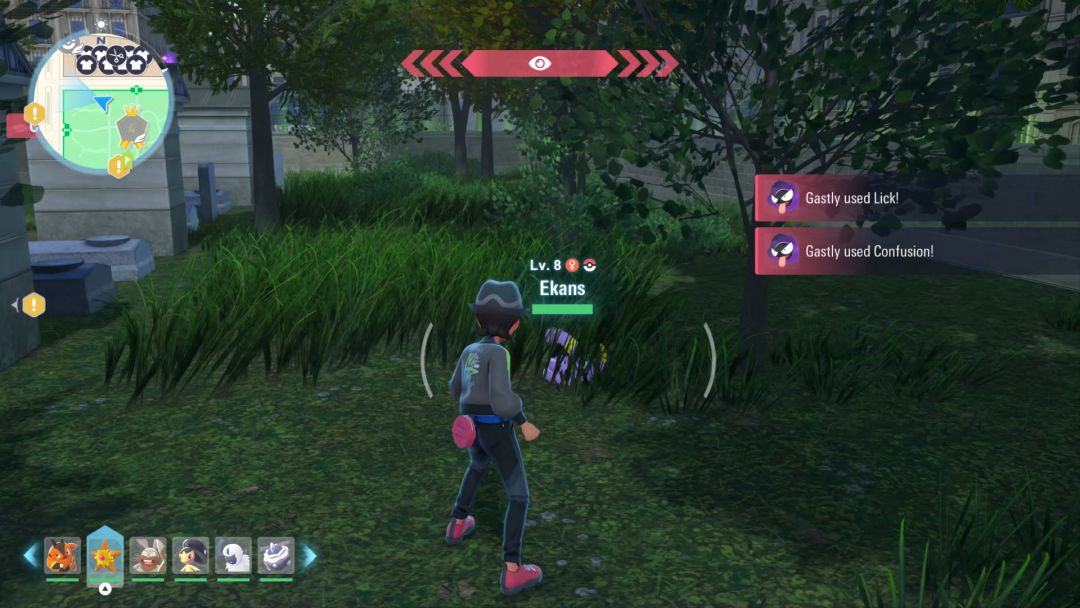 The Pokemon Trainer approaches grass along the northwestern portion of Wild Zone 4, where an Ekans slithers happily.