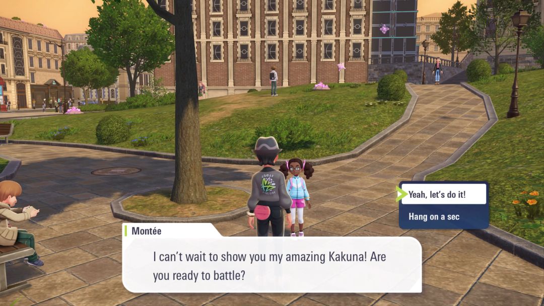Standing near a tree, Montee invites the Pokemon Trainer to a battle.