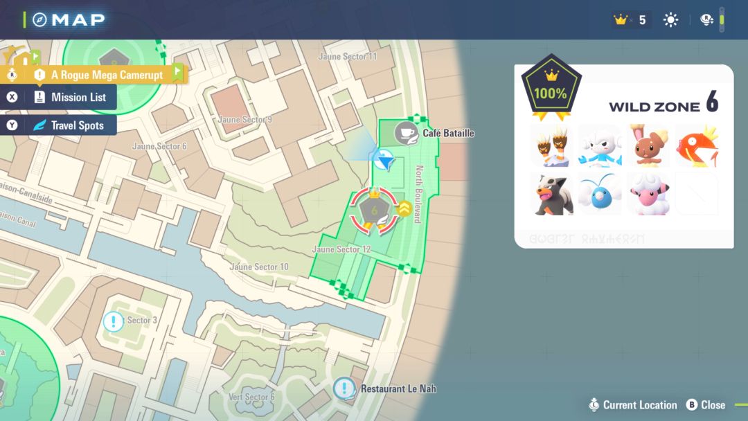 A map showing the player's location in Wild Zone 6, for a meeting with Ticien.