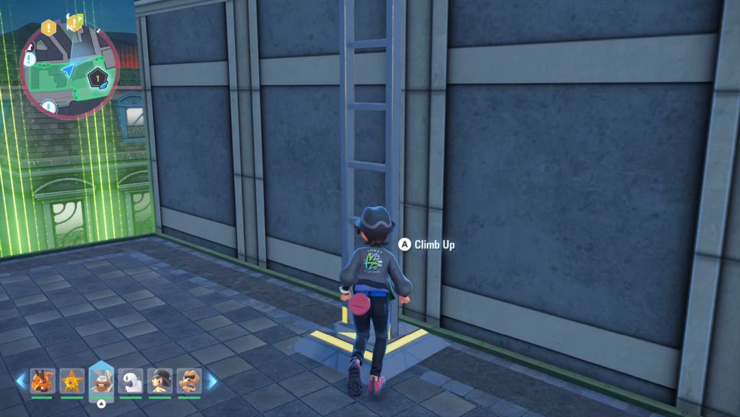 Once on the rooftop, the Pokemon Trainer heads toward a second ladder that leads to higher ground.