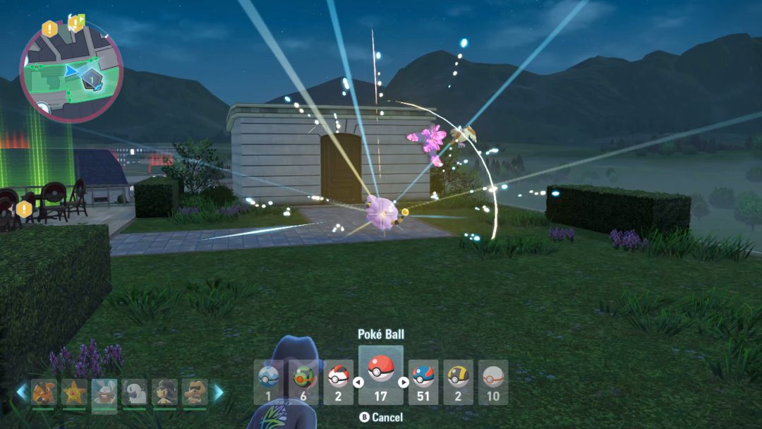 The Pokemon Trainer has thrown a Poke Ball at the Shiny Mareep, which is in the process of being captured within it... maybe.
