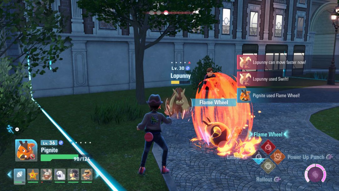 As Marnole's Lopunny hops forward, the Pignite prepares to unleash its Flame Wheel move.
