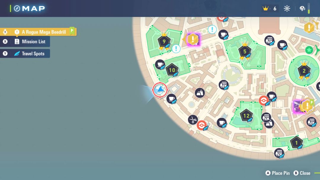 A map showing where you can meet Quille to accept Side Mission 39. He waits along the city's western side.
