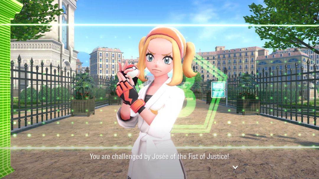 Josee challenges the Pokemon Trainer to a duel outside Wild Zone 3.